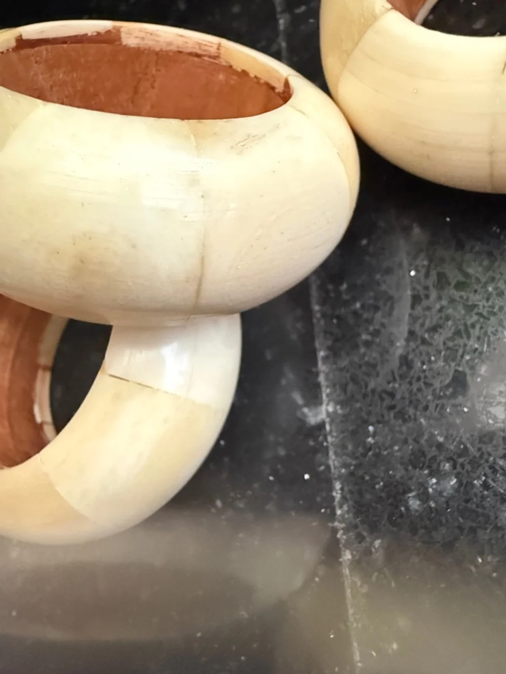 Vintage Aukey Set of 4 Cream carved soapstone napkins rings
